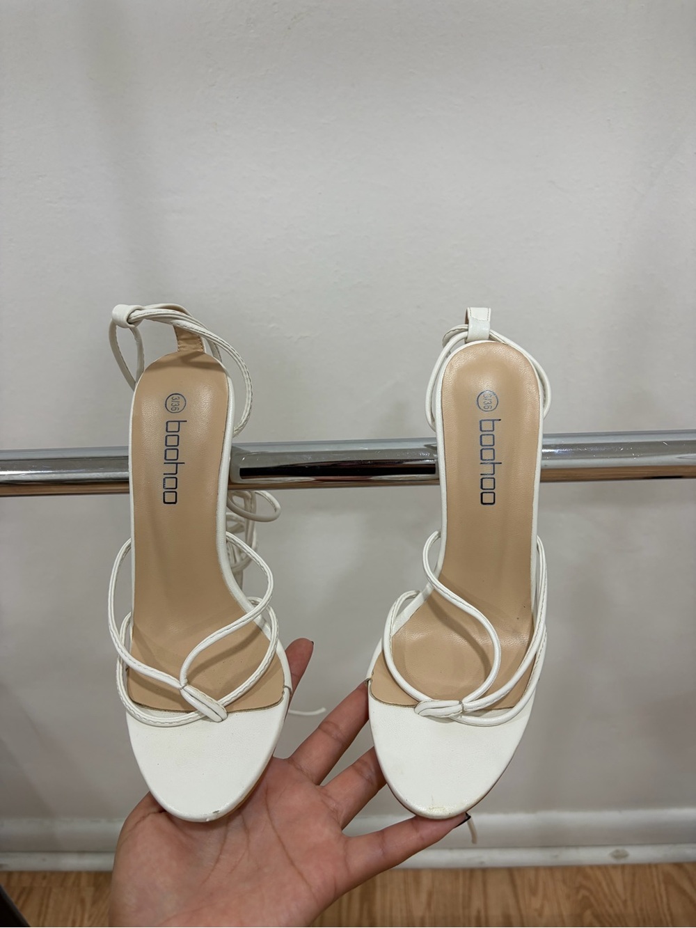 Boohoo White Strappy Lace-Up Stiletto Sandals